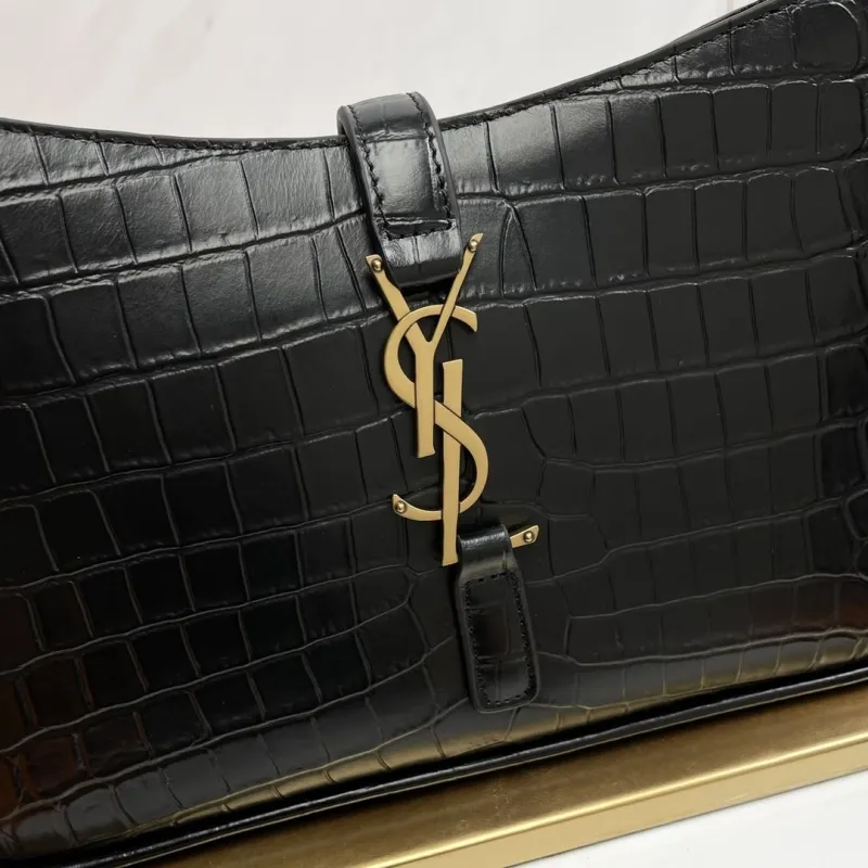 YSL Black Crocodile Embossed Top Handle Bag 211 - Image 6