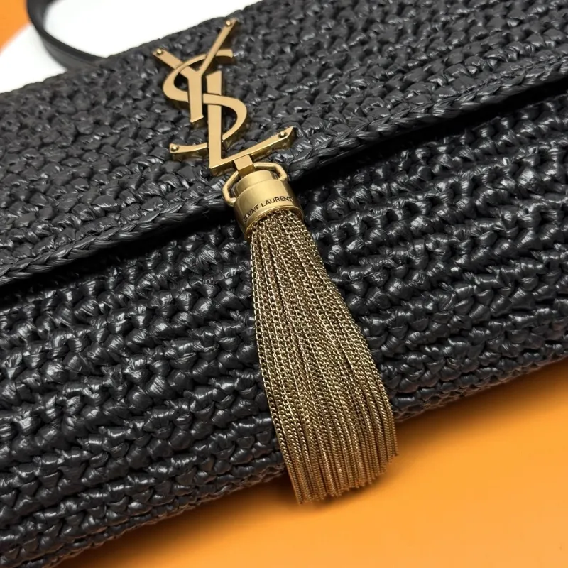 YSL Black Woven Shoulder Bag 227 - Image 6