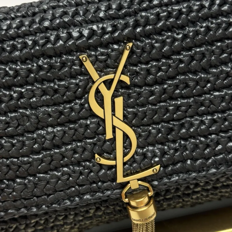 YSL Black Woven Shoulder Bag 227 - Image 7