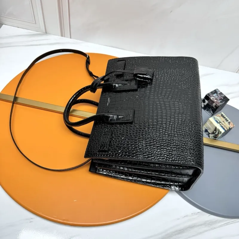 YSL Black Crocodile Embossed Top Handle Bag 239 - Image 5