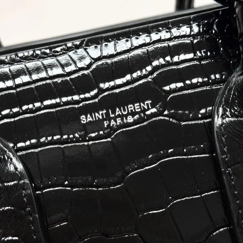 YSL Black Crocodile Embossed Top Handle Bag 239 - Image 6