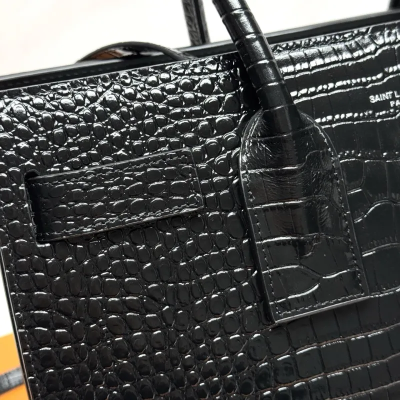YSL Black Crocodile Embossed Top Handle Bag 239 - Image 7