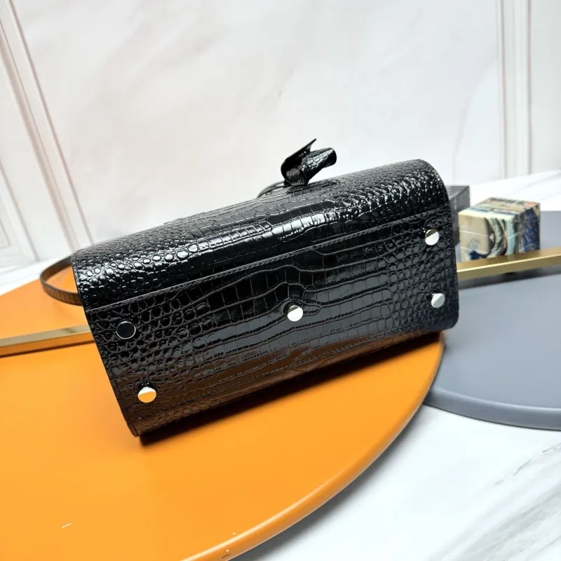 YSL Black Crocodile Embossed Top Handle Bag - Image 3