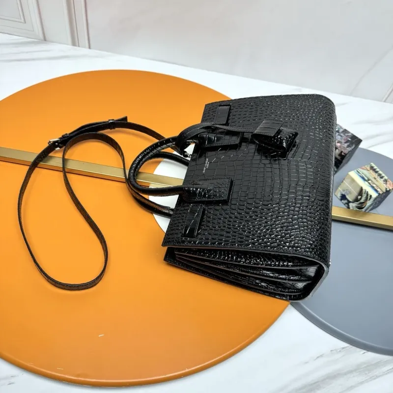 YSL Black Crocodile Embossed Top Handle Bag - Image 4