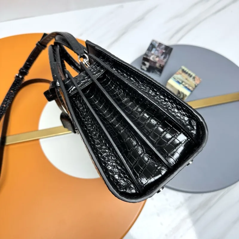 YSL Black Crocodile Embossed Top Handle Bag - Image 5