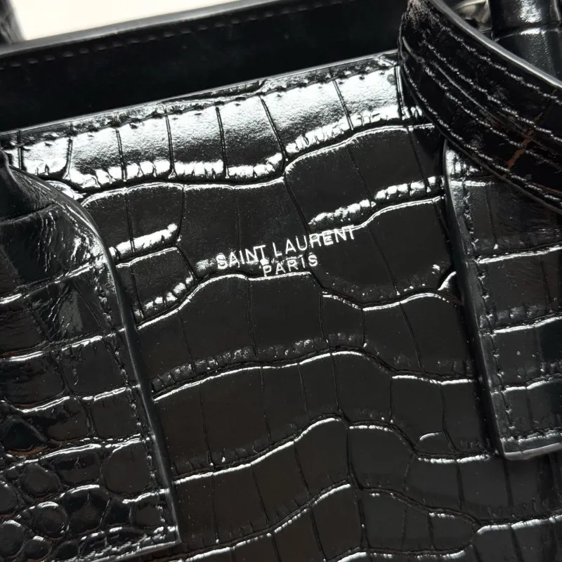YSL Black Crocodile Embossed Top Handle Bag - Image 6