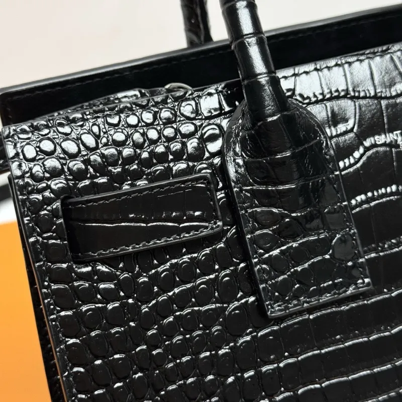 YSL Black Crocodile Embossed Top Handle Bag - Image 7