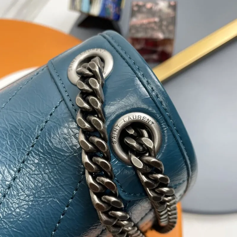 YSL Teal Leather Top Handle Shoulder Bag 244 - Image 6