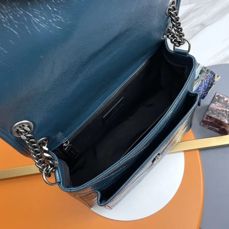 YSL Teal Leather Top Handle Shoulder Bag 244 - Image 9