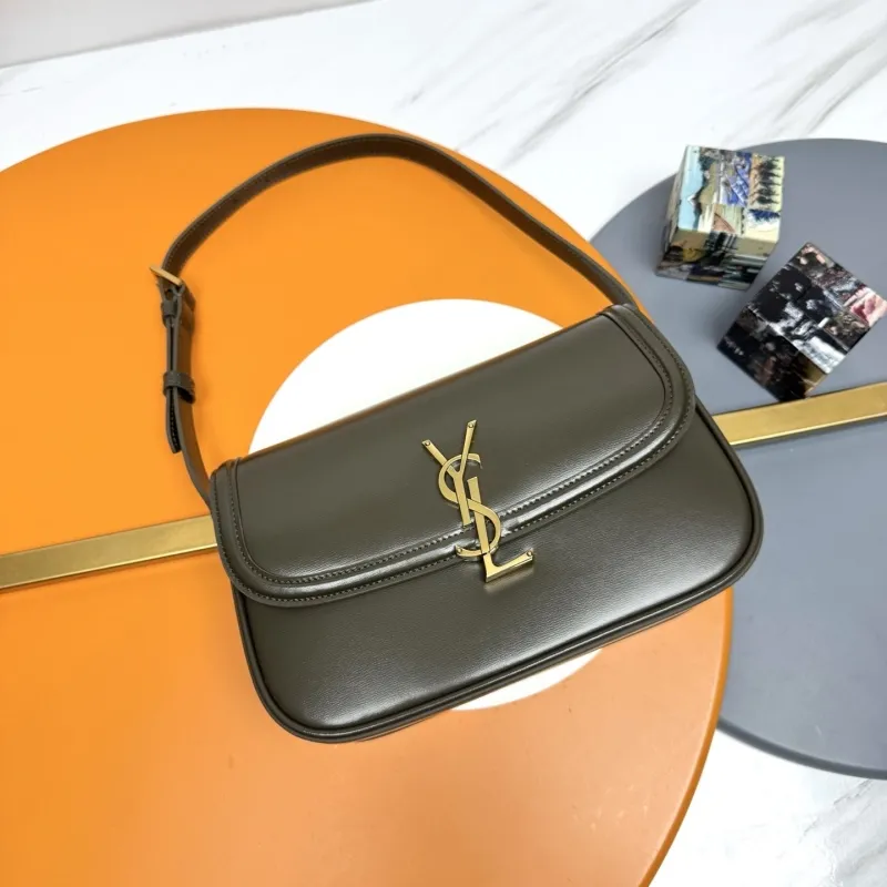YSL 258 Dark Olive Leather Shoulder Bag