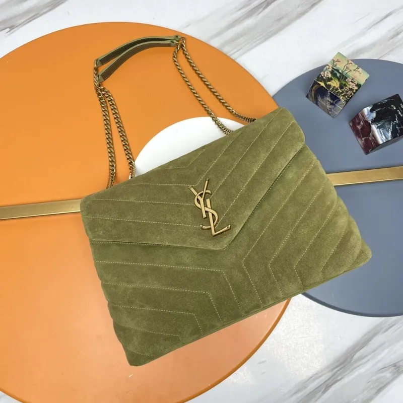 YSL Olive Green Suede Top Handle Bag 274