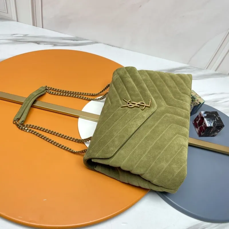 YSL Olive Green Suede Top Handle Bag 274 - Image 3