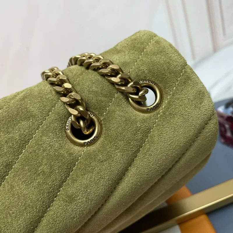YSL Olive Green Suede Top Handle Bag 274 - Image 6