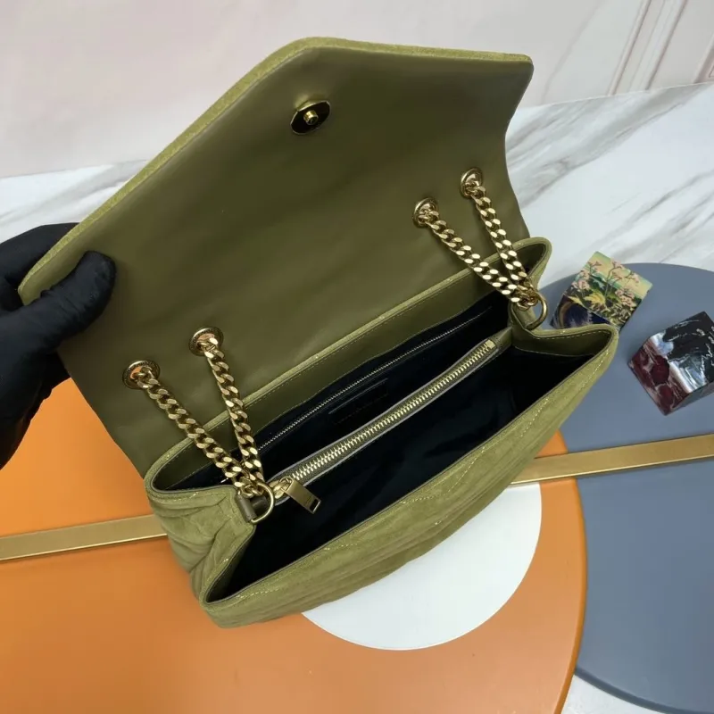 YSL Olive Green Suede Top Handle Bag 274 - Image 9