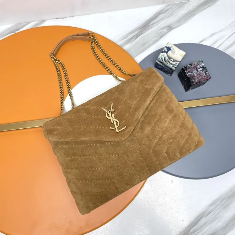 YSL Brown Suede Top Handle Shoulder Bag 275