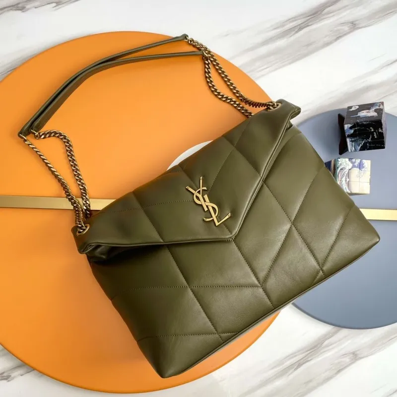 YSL Olive Green Quilted Chain Shoulder Bag 284