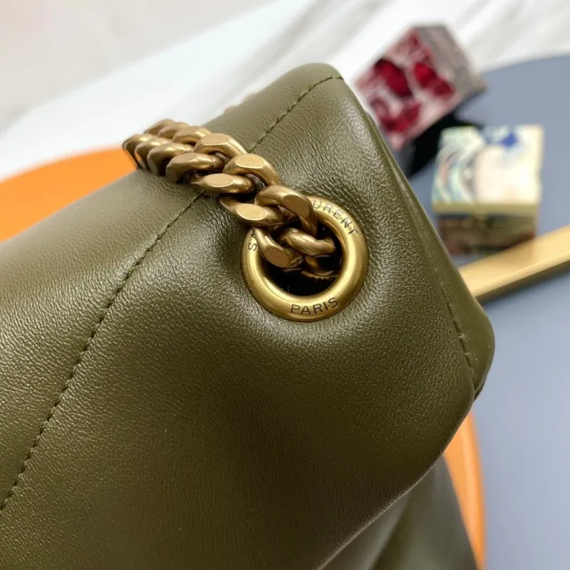 YSL Olive Green Quilted Chain Shoulder Bag 284 - Image 6