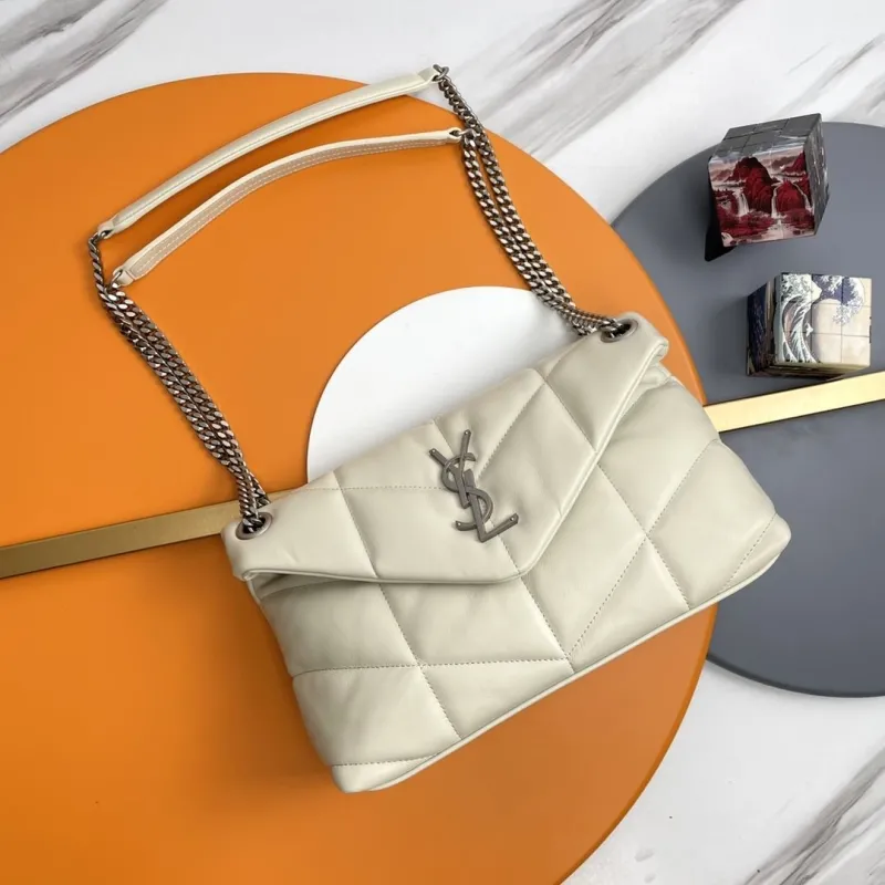 YSL Cream Quilted Chain Shoulder Bag 285