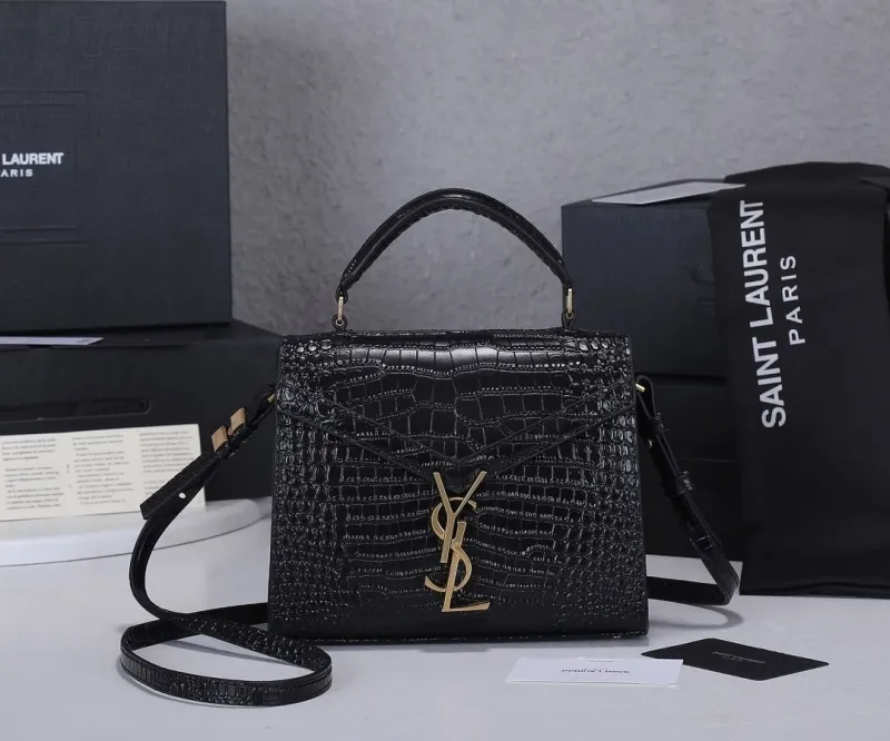 YSL Black Crocodile Embossed Top Handle Bag 287