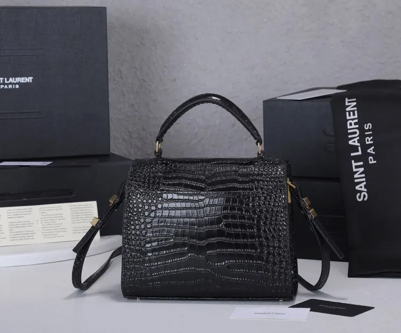 YSL Black Crocodile Embossed Top Handle Bag 287 - Image 3