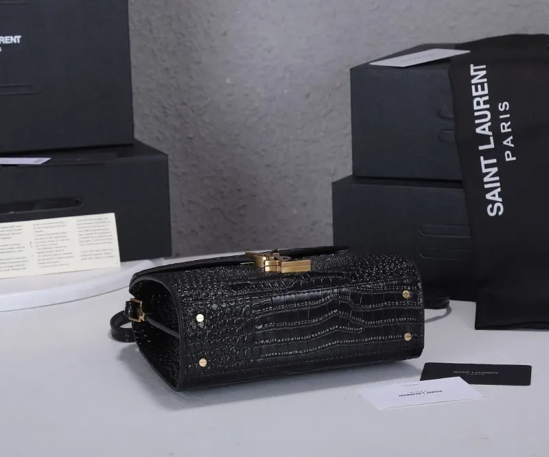 YSL Black Crocodile Embossed Top Handle Bag 287 - Image 5