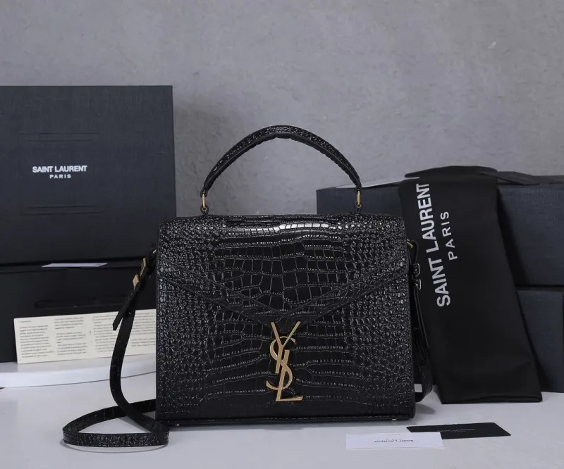 YSL Black Crocodile Embossed Top Handle Bag 288