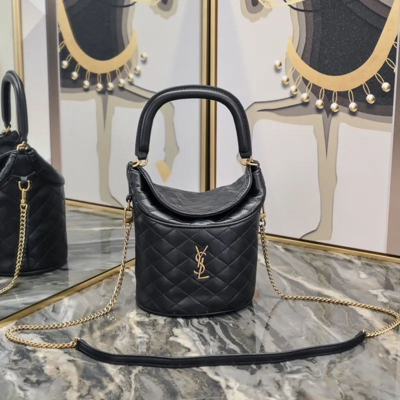 YSL Black Quilted Top Handle Bucket Bag