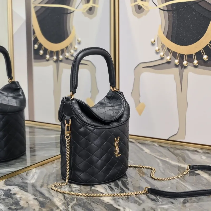Alternative view of YSL Black Quilted Top Handle Bucket Bag