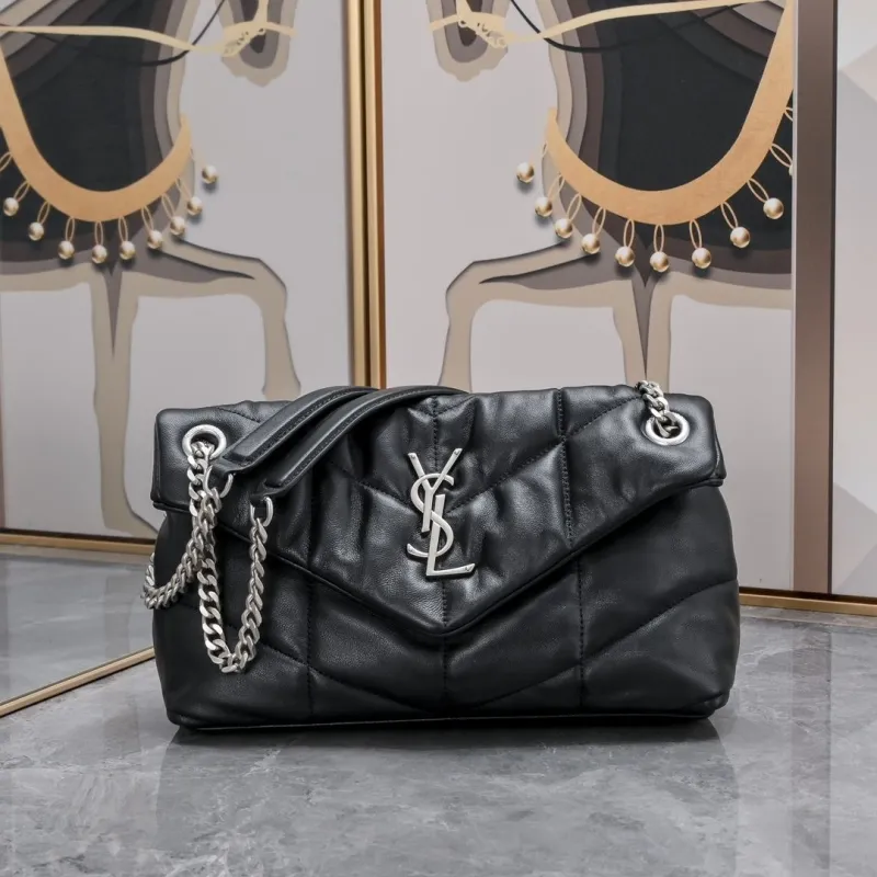 YSL 295 Black Quilted Chain Top Handle Bag