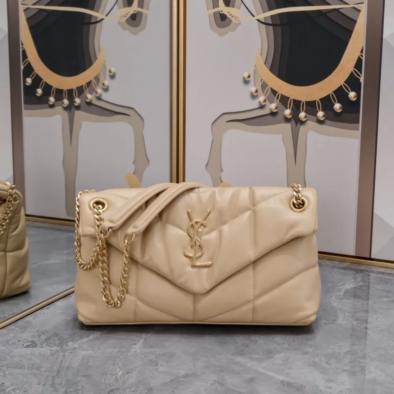 YSL Beige Quilted Chain Shoulder Bag 297