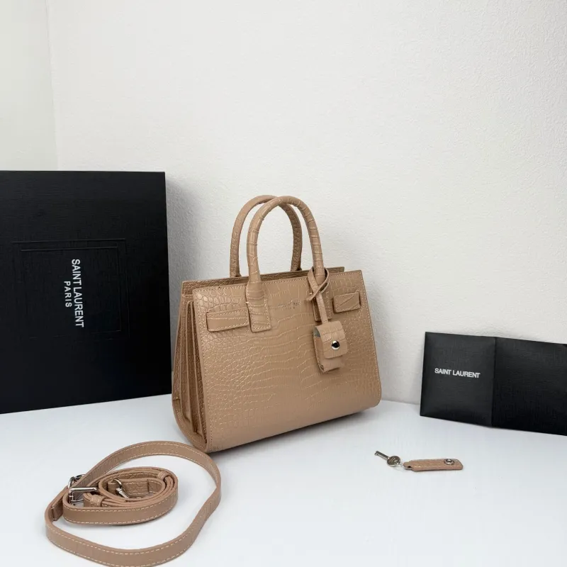 Alternative view of Saint Laurent Croc Embossed Top Handle Bag Beige 340778