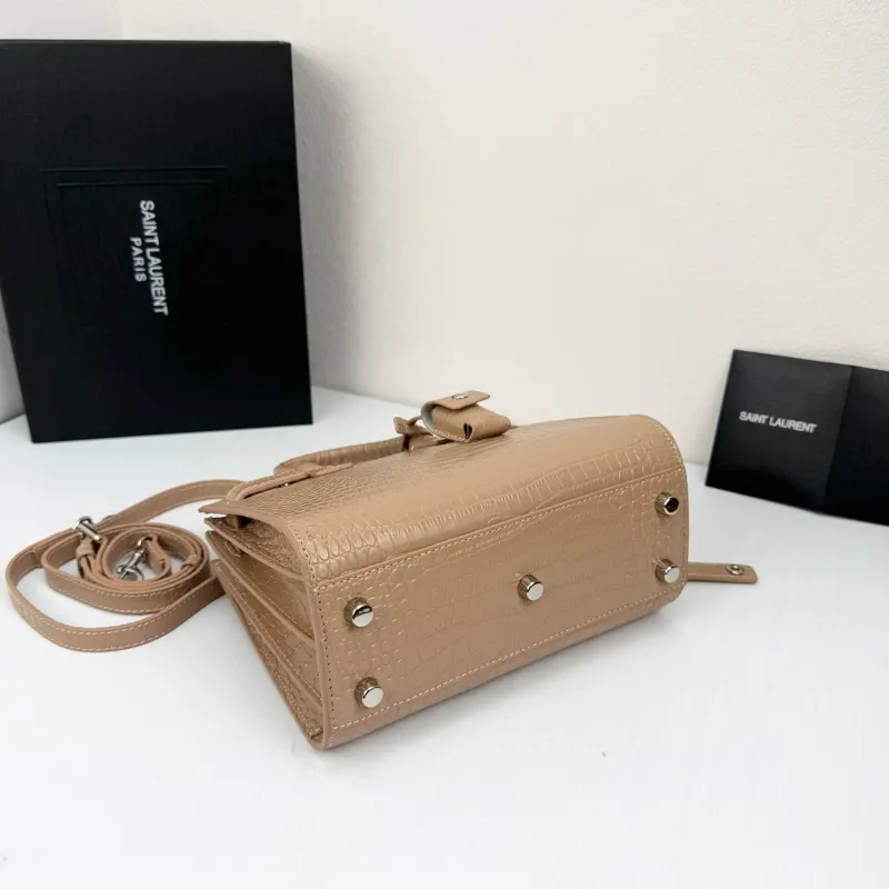 Saint Laurent Croc Embossed Top Handle Bag Beige 340778 - Image 4