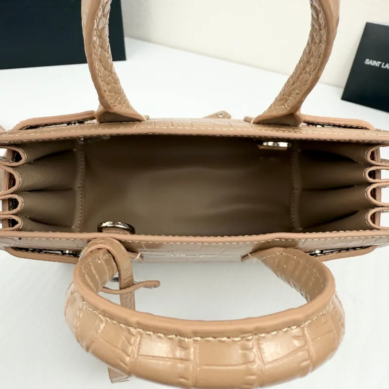 Saint Laurent Croc Embossed Top Handle Bag Beige 340778 - Image 7