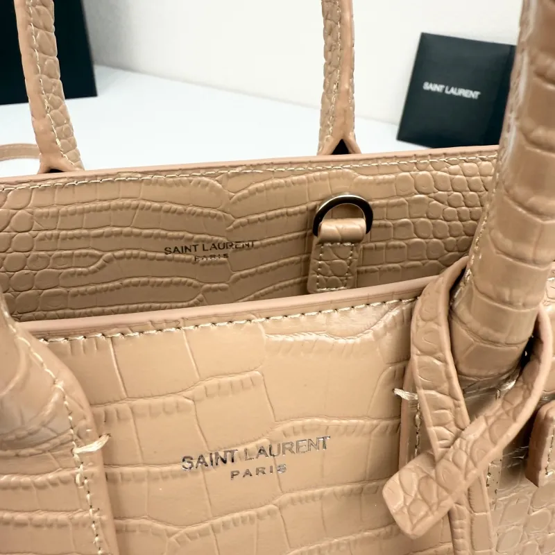 Saint Laurent Croc Embossed Top Handle Bag Beige 340778 - Image 8