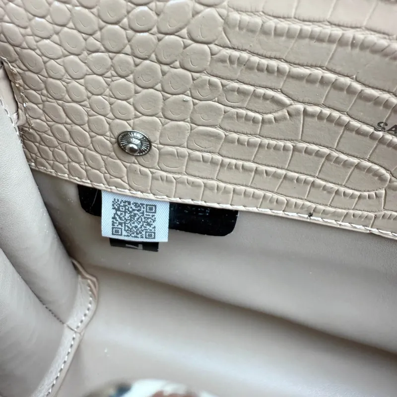 Saint Laurent Croc Embossed Top Handle Bag Beige 340778 - Image 9