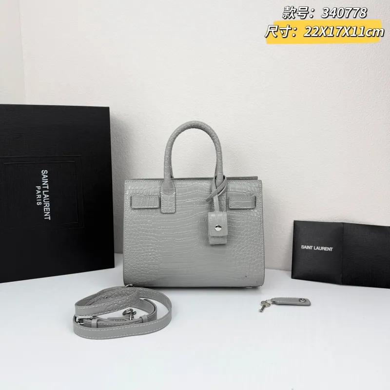 Saint Laurent Gray Crocodile Top Handle Bag 340778