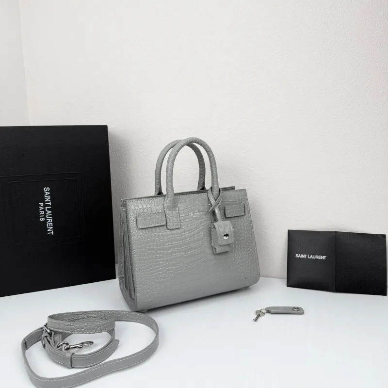 Alternative view of Saint Laurent Gray Crocodile Top Handle Bag 340778