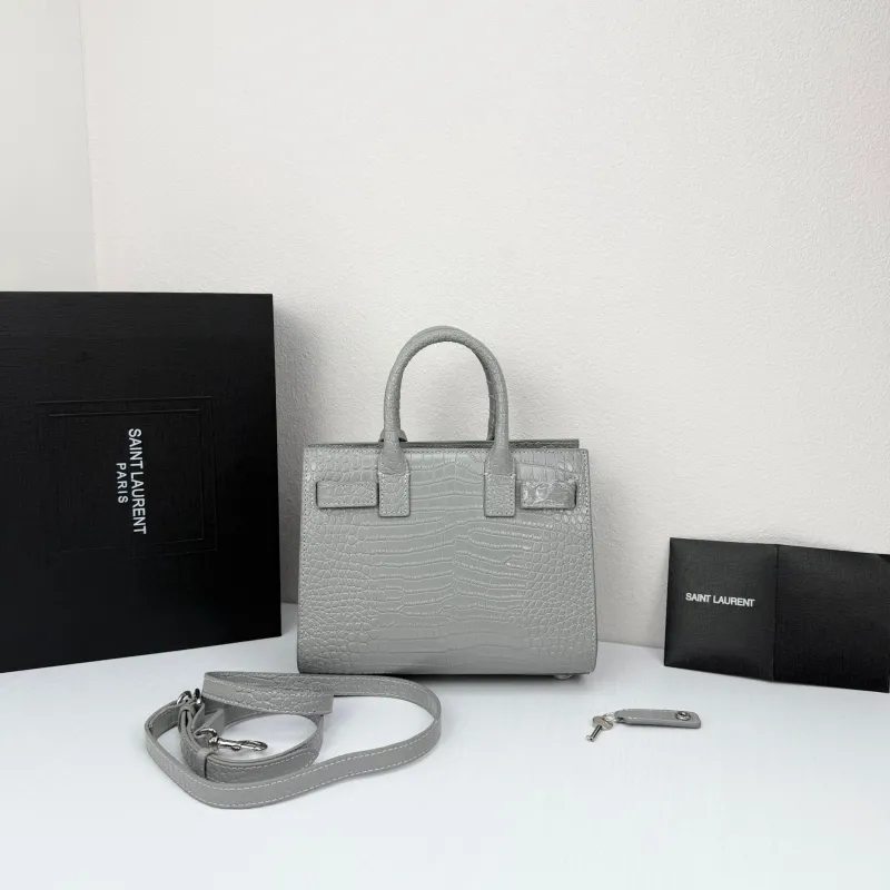 Saint Laurent Gray Crocodile Top Handle Bag 340778 - Image 3