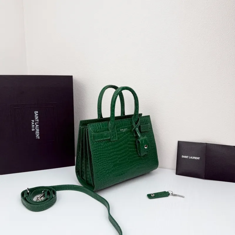 Alternative view of Saint Laurent Green Croc Embossed Top Handle Bag 340778
