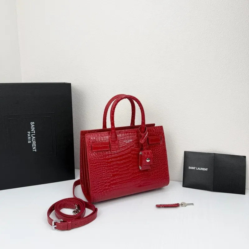 Alternative view of Saint Laurent Red Croc Embossed Top Handle Bag 340778
