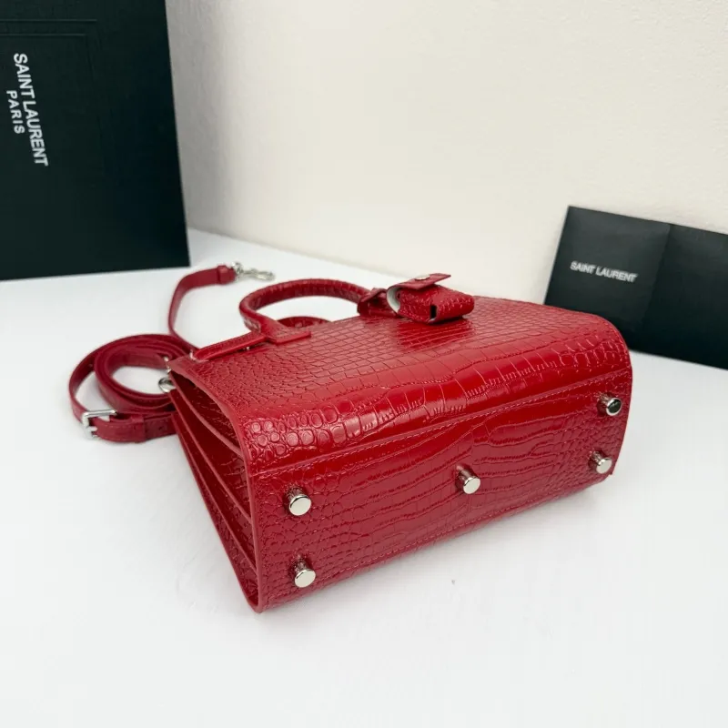 Saint Laurent Red Croc Embossed Top Handle Bag 340778 - Image 4