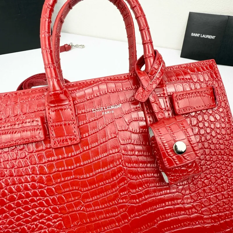 Saint Laurent Red Croc Embossed Top Handle Bag 340778 - Image 6