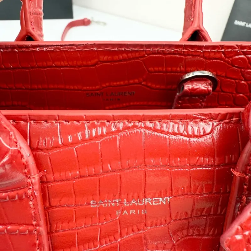 Saint Laurent Red Croc Embossed Top Handle Bag 340778 - Image 7