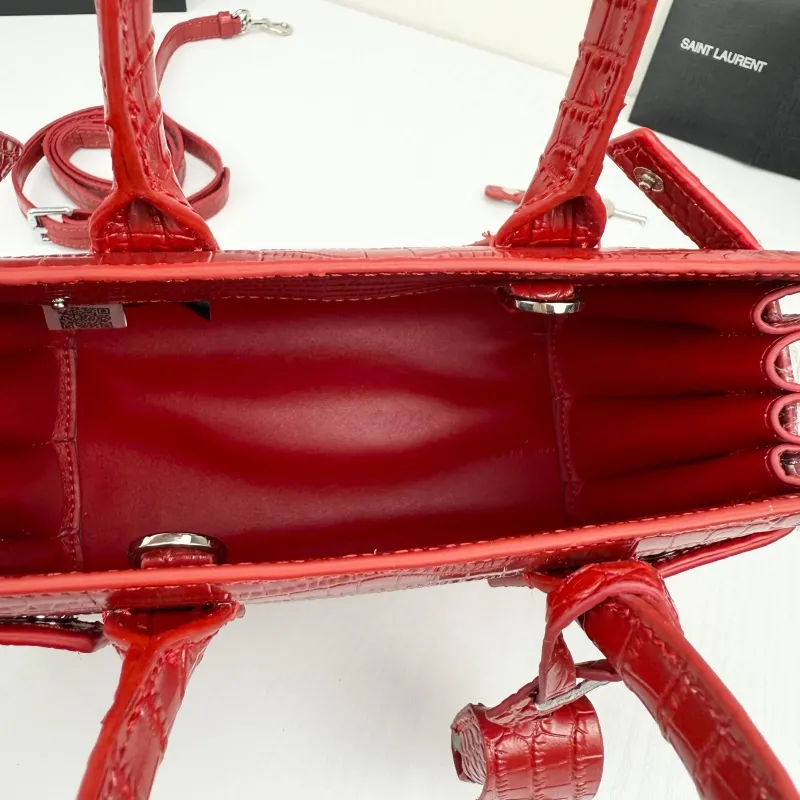 Saint Laurent Red Croc Embossed Top Handle Bag 340778 - Image 8