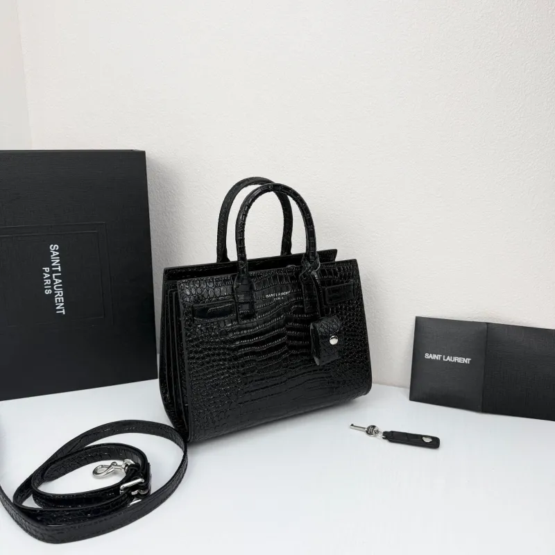 Alternative view of Saint Laurent Black Crocodile Embossed Top Handle Bag 340778
