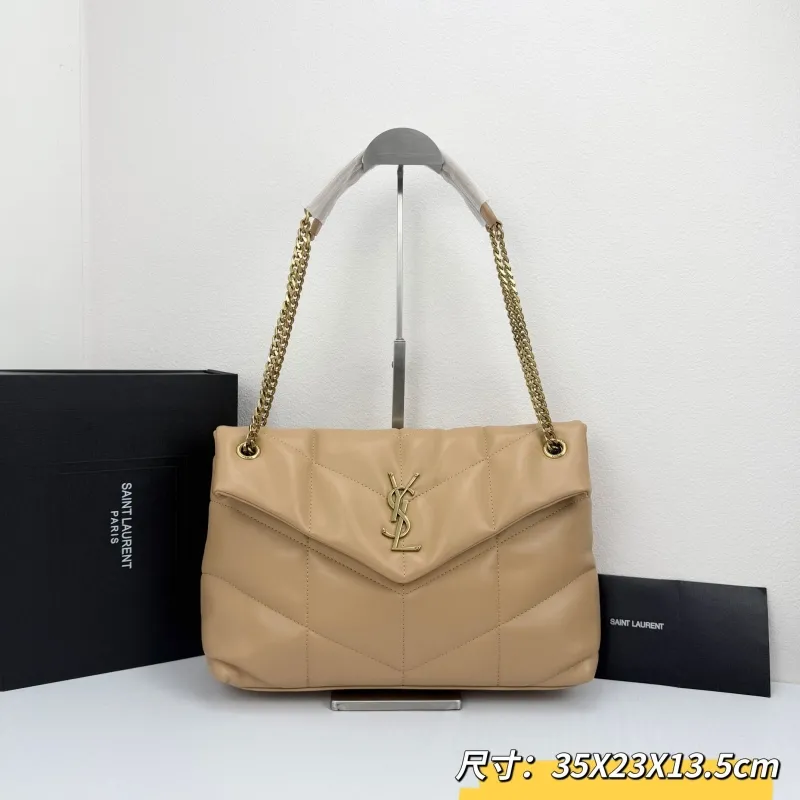 Saint Laurent Beige Quilted Chain Shoulder Bag 309