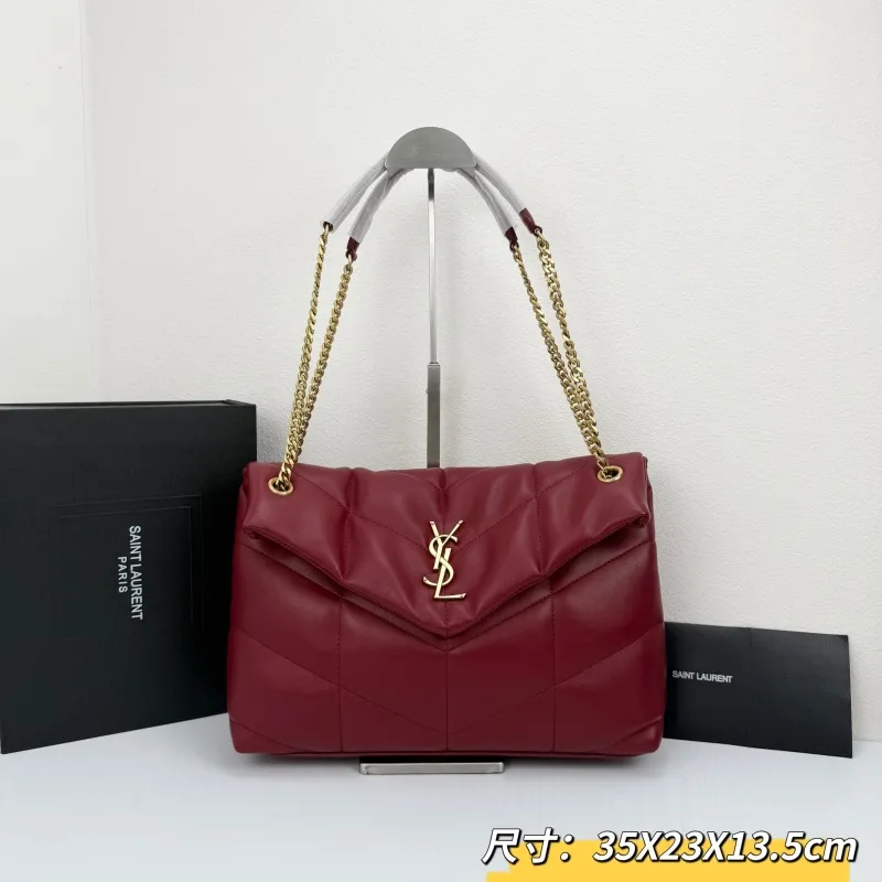YSL Burgundy Quilted Leather Shoulder Bag 310