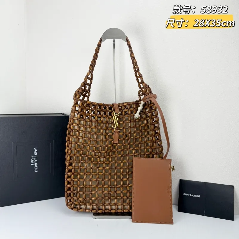 Saint Laurent Brown Beaded Hobo Bag 58932