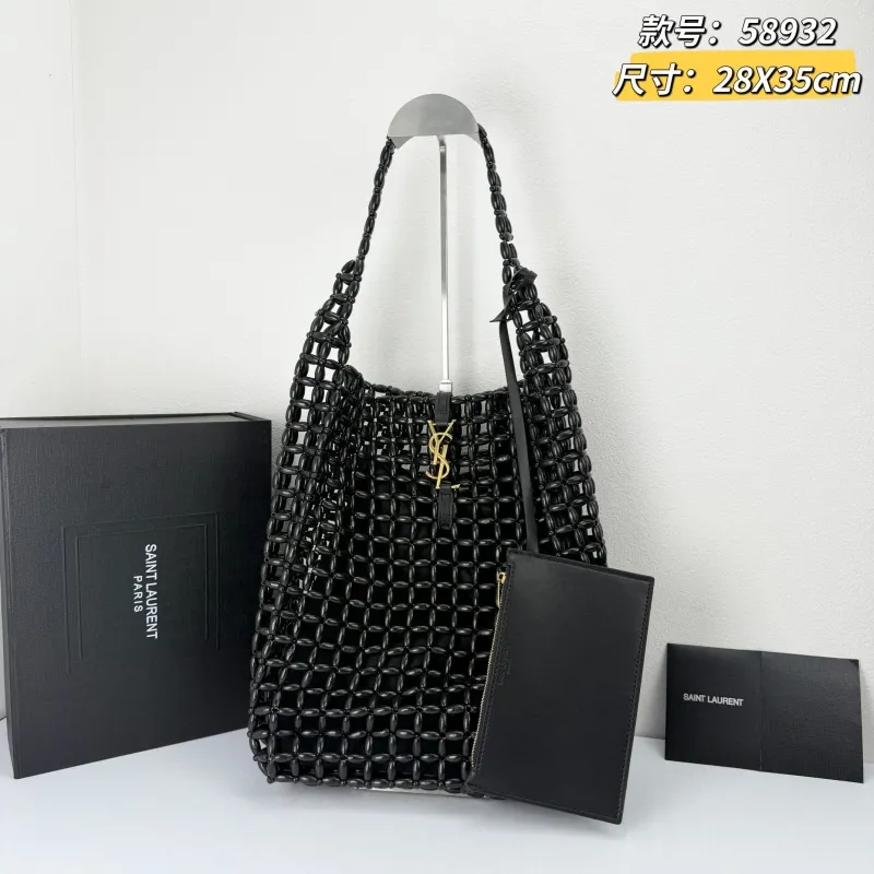 Saint Laurent Black Woven Shoulder Tote Bag 58932 28x35cm