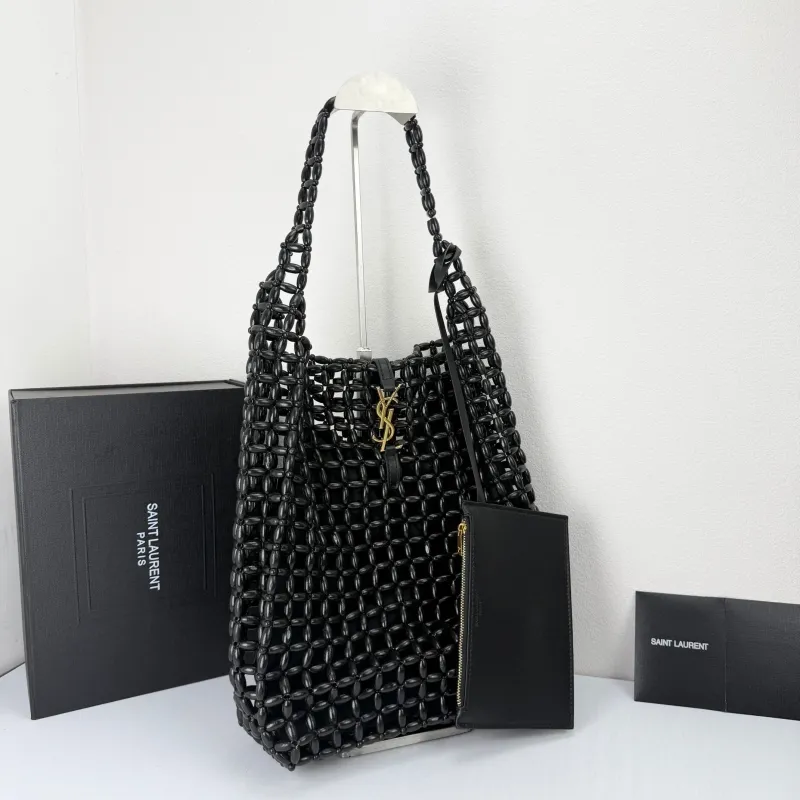 Alternative view of Saint Laurent Black Woven Shoulder Tote Bag 58932 28x35cm